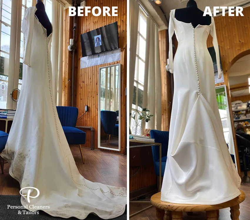 Amazing wedding gown dress before and after dry cleaning process